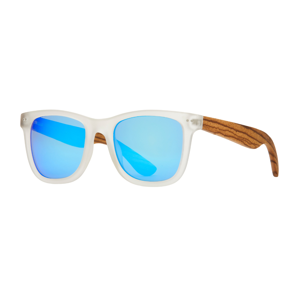 Walnut Wood Classic Sunglasses Transparent Frame Blue Lenses